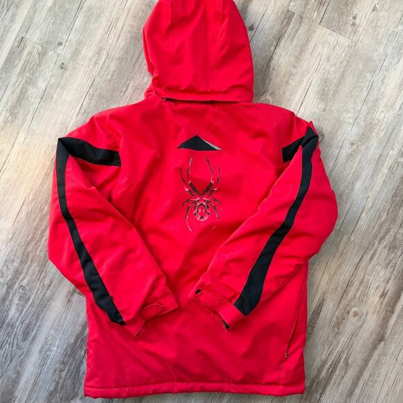 Spyder Boys Sz 18 Ski Snowboard Jacket Red Detachable Hood Waterproof Insulated - Picture 2 of 12